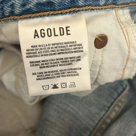 Agolde Riley High Rise Straight Crop Light Wash Ripped Jeans Size 25 - Picture 8 of 9